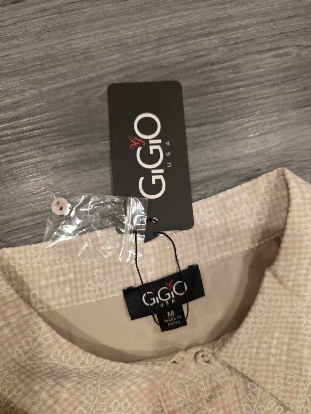 Gigio USA Eyelet Collared Beige Midi Dress NWT - Picture 3 of 13